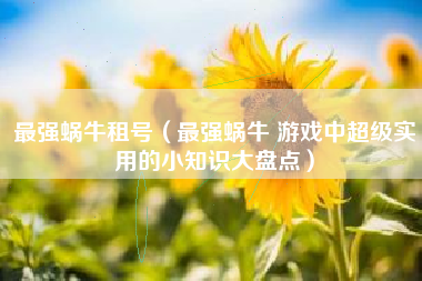 最强蜗牛租号（最强蜗牛 游戏中超级实用的小知识大盘点）