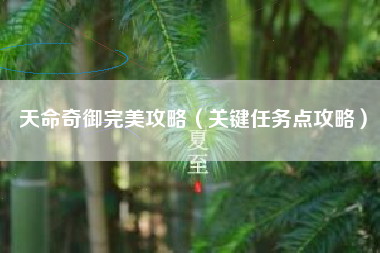 天命奇御完美攻略（关键任务点攻略）