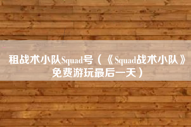 租战术小队Squad号（《Squad战术小队》免费游玩最后一天）