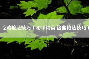 吃鸡枪法技巧（和平精英:这些枪法技巧）