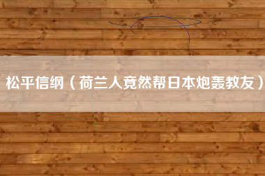 松平信纲（荷兰人竟然帮日本炮轰教友）