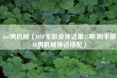 dnf男机械（DNF全职业神话第25期:助手前10男机械神话搭配）