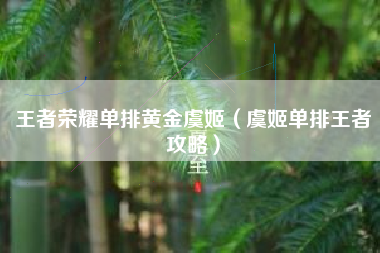 王者荣耀单排黄金虞姬（虞姬单排王者攻略）