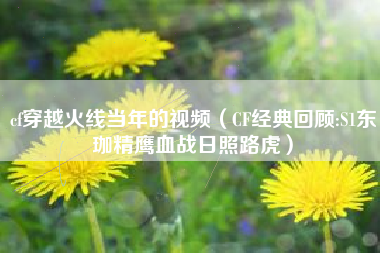 cf穿越火线当年的视频（CF经典回顾:S1东珈精鹰血战日照路虎）