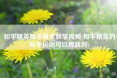 和平精英娱乐模式教学视频(和平精英的和平运动可以观战吗)