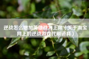 逆战怎么增加英雄战力上限（关于淘宝网上的逆战游戏代刷道具）