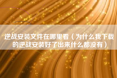 逆战安装文件在哪里看（为什么我下载的逆战安装好了出来什么都没有）