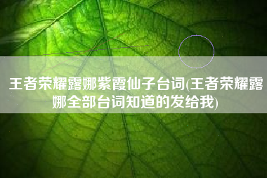 王者荣耀露娜紫霞仙子台词(王者荣耀露娜全部台词知道的发给我)