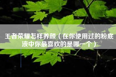 王者荣耀怎样养颜（在你使用过的粉底液中你最喜欢的是哪一个）