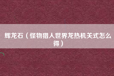 辉龙石（怪物猎人世界龙热机关式怎么得）