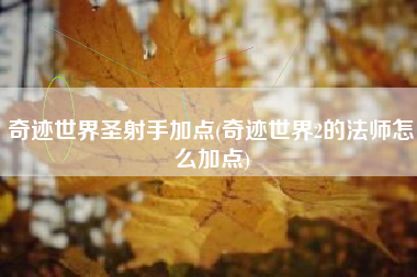 奇迹世界圣射手加点(奇迹世界2的法师怎么加点)