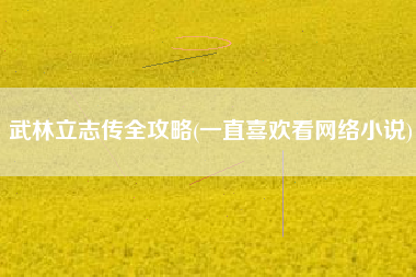 武林立志传全攻略(一直喜欢看网络小说)