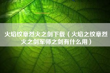 火焰纹章烈火之剑下载（火焰之纹章烈火之剑军师之剑有什么用）