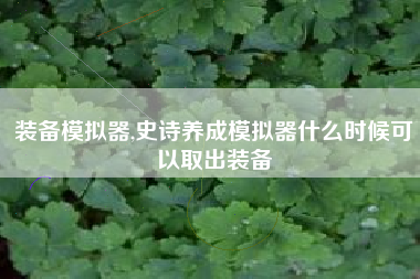 装备模拟器,史诗养成模拟器什么时候可以取出装备