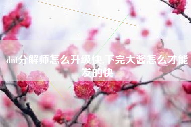 dnf分解师怎么升级快,下完大酱怎么才能发的快