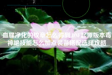 血腥净化的纹章怎么得到,DNF起源版本毒神绝技能怎么加点装备搭配选择攻略