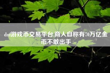 dnf游戏币交易平台,商人自称有70万亿金币不敢出手